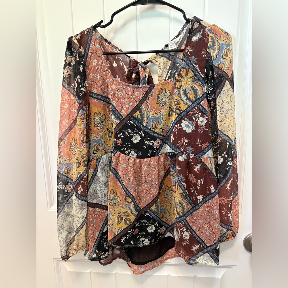 American Eagle Multicolored Patchwork Blouse Back… - image 1